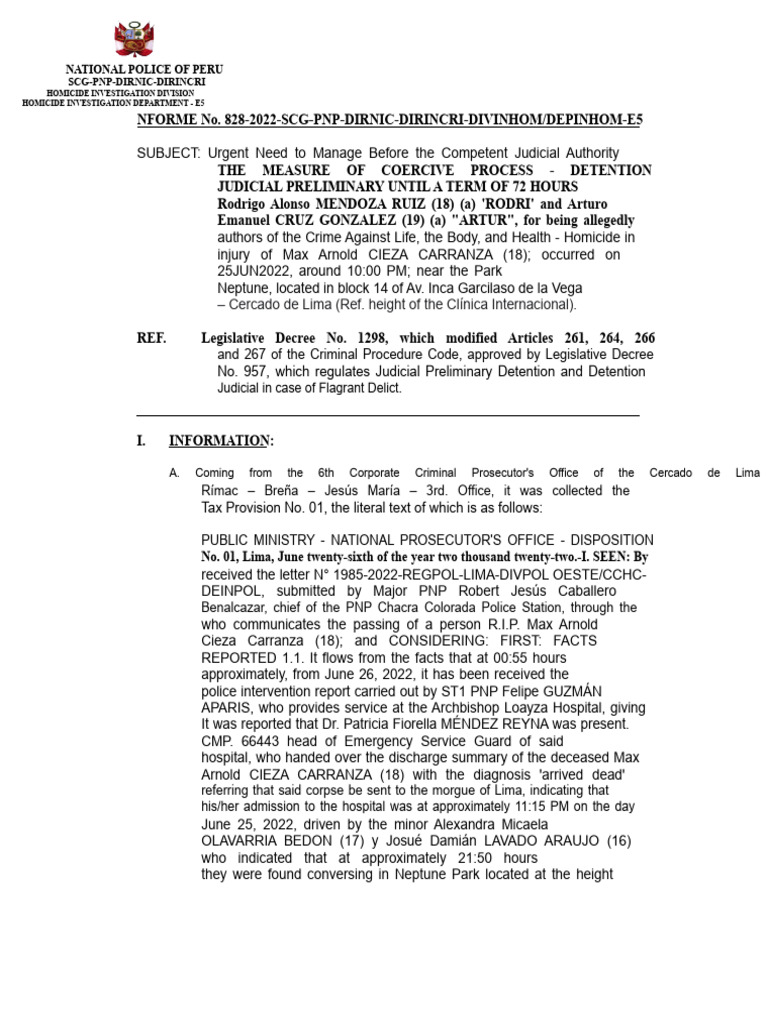 Homicide Investigation Report - Peru | PDF | Criminal Procedure In ...