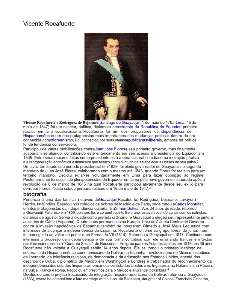 Vicente Rocafuerte: Vida e Legado | PDF | Equador | República