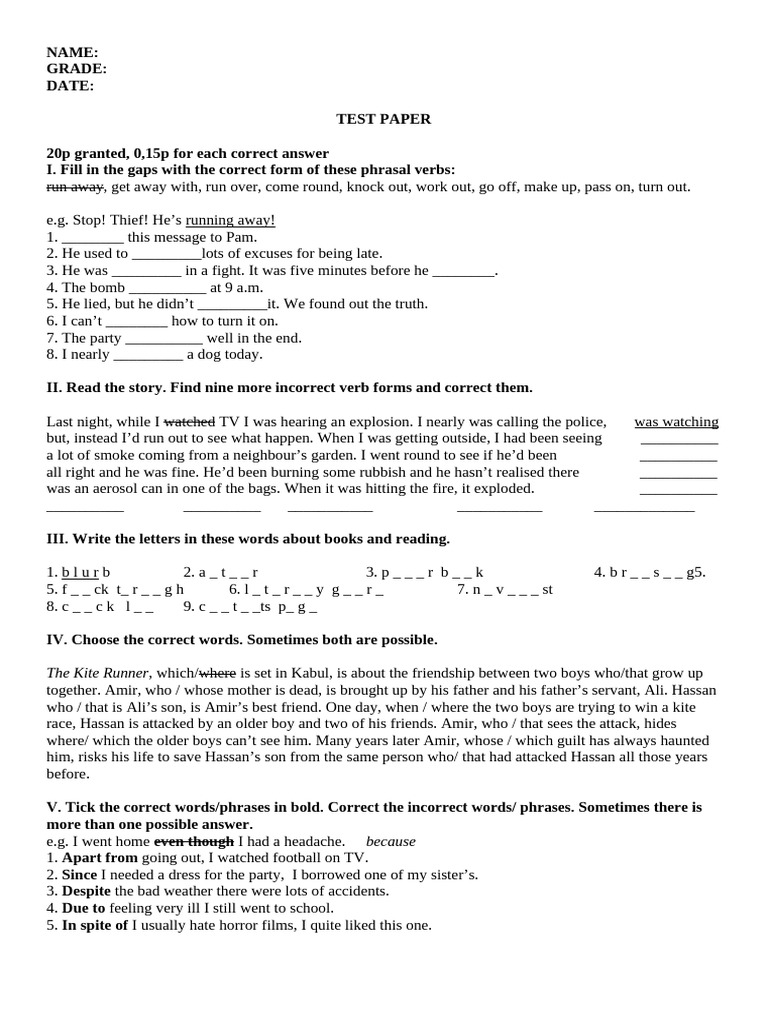 TEST PAPER XII Face2face 4 | PDF