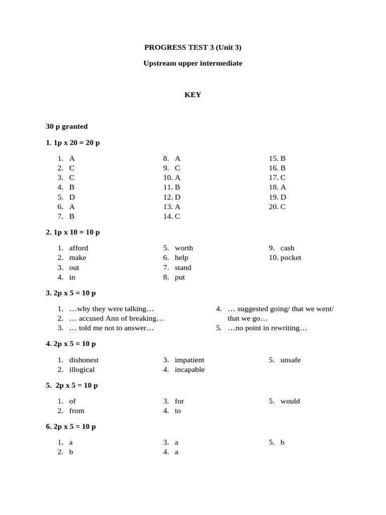 Unit 3 Progress Test Answers | PDF