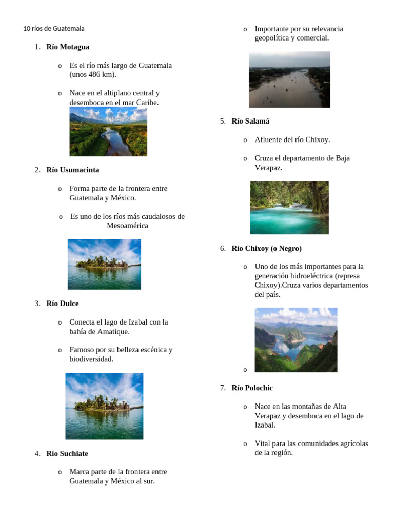 Ríos de Guatemala: Top 10 | PDF | Volcán | Guatemala