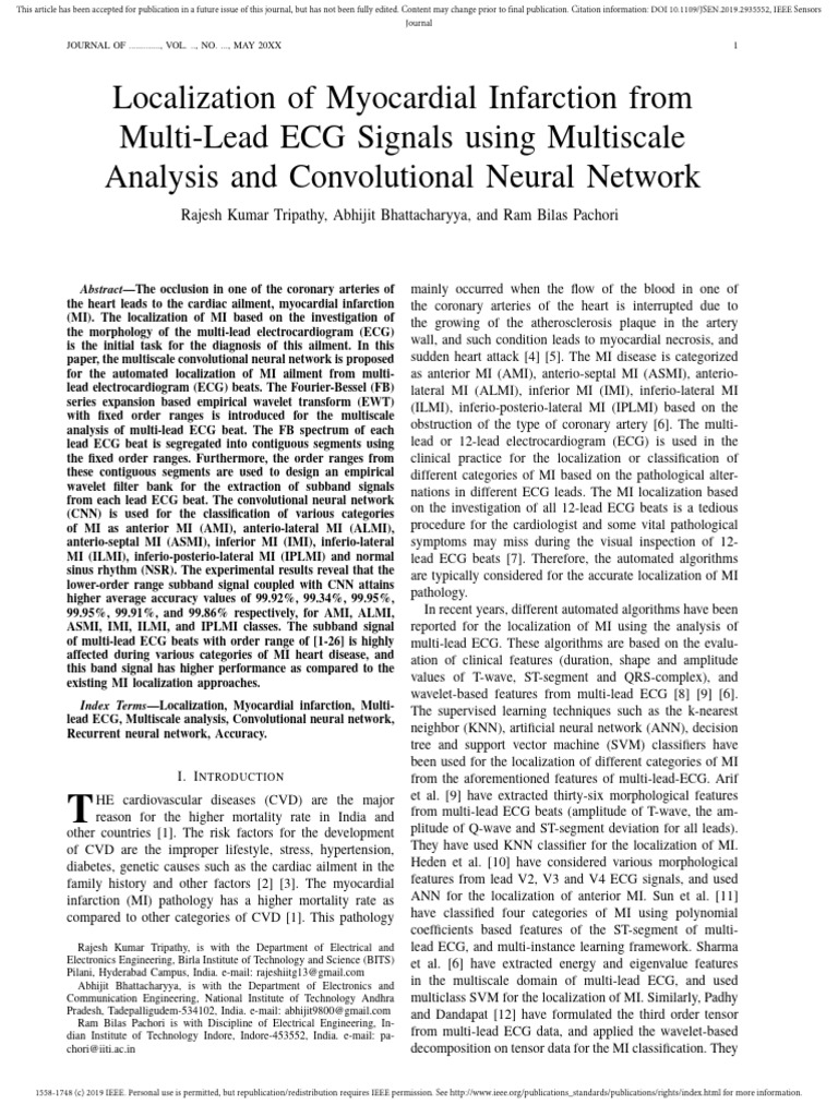 MI Localization via Multi-Lead ECG Analysis | PDF | Electrocardiography ...