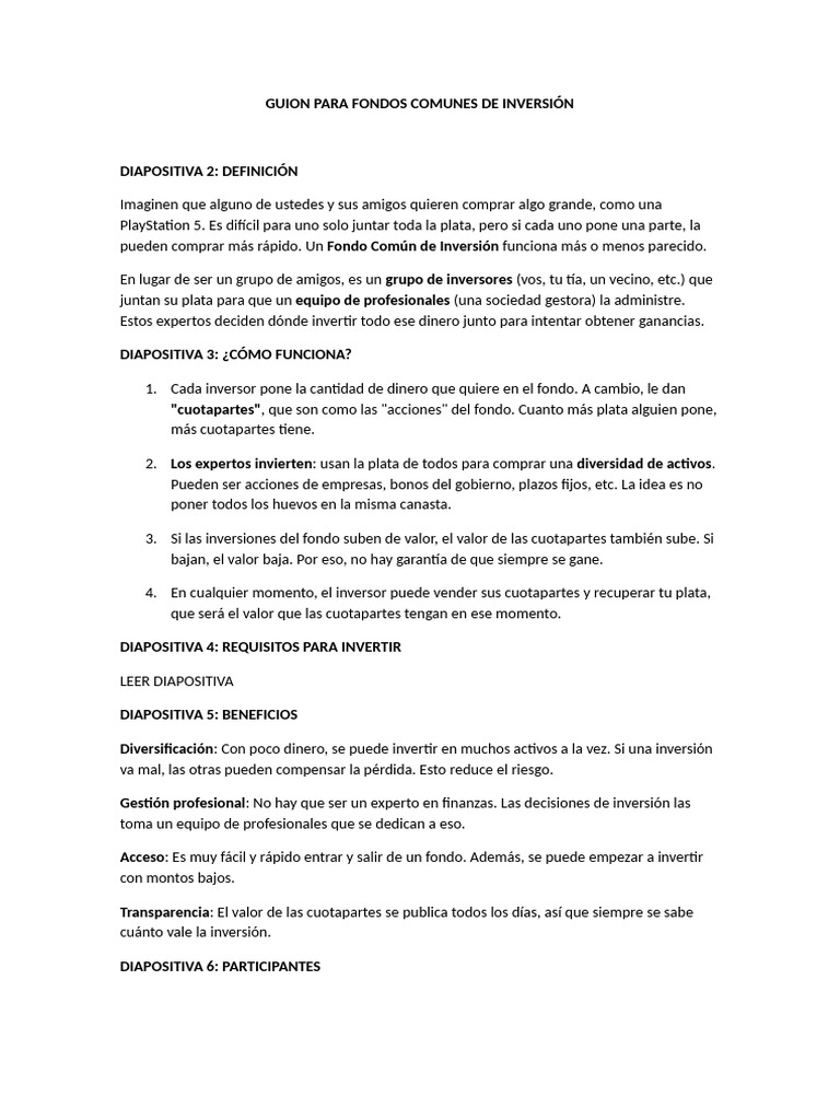 Guion para Fondos Comunes de Inversión | PDF | Inversiones | Fondo de ...