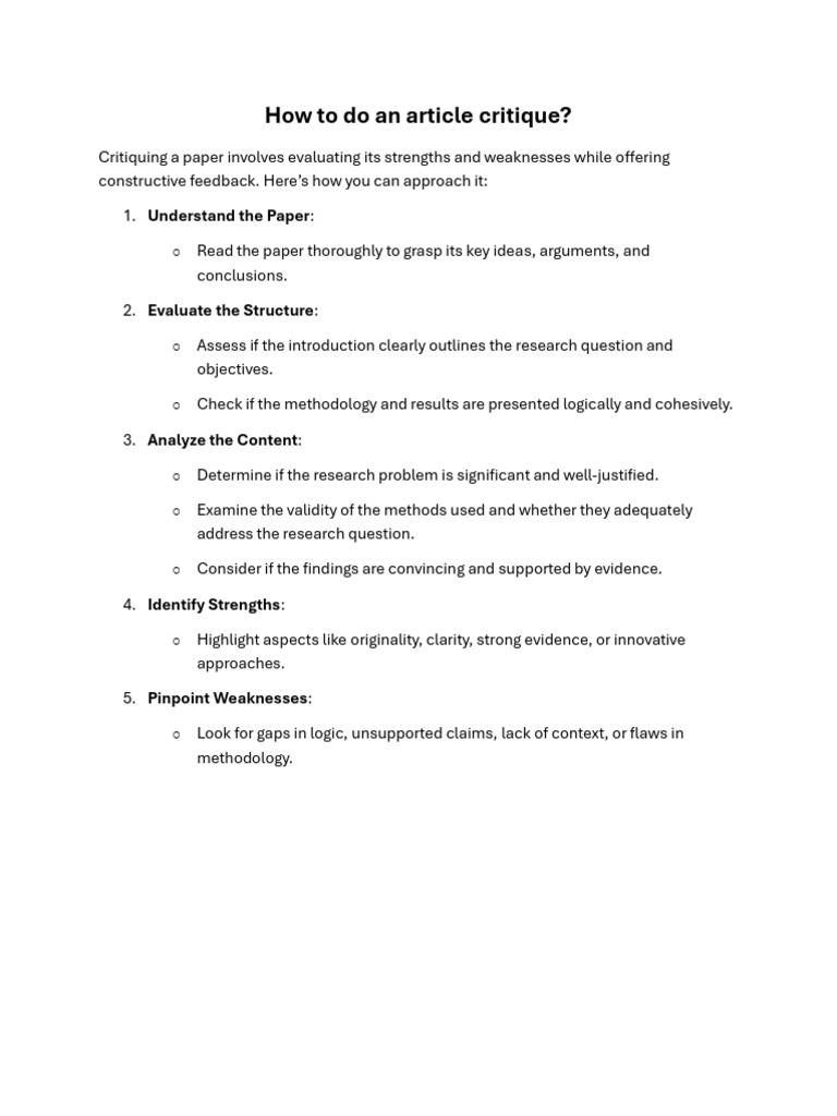 Guide to Writing an Article Critique | PDF