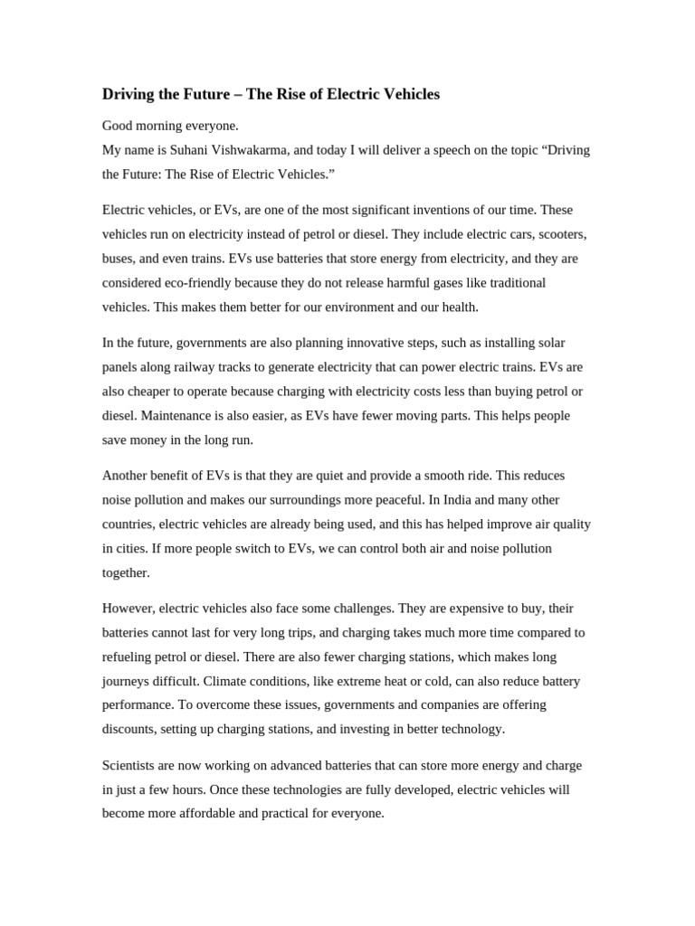 Electric Vehicles Speech | PDF