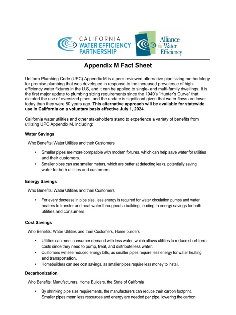 UPC Appendix M: Modern Pipe Sizing Guide | PDF | Plumbing | Climate ...