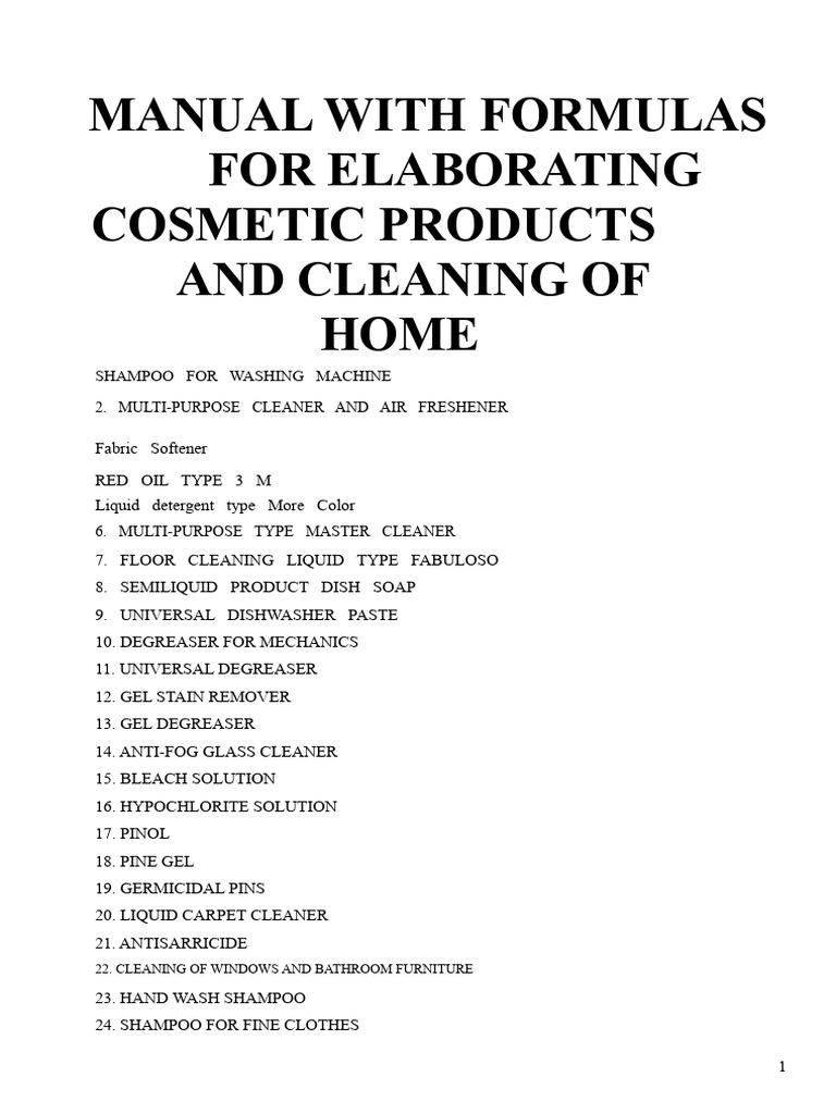 Cosmetic and Cleaning Product Formulas | PDF | Shampoo | Sodium Hydroxide