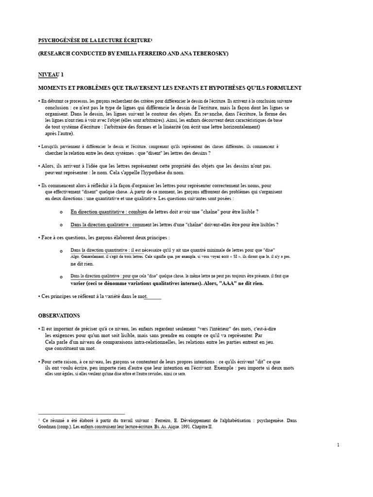 Psychogenèse de la lecture et écriture | PDF | Syllabe | Linguistique