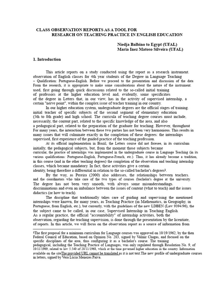 Class Observation Reports in English Education | PDF | Teachers ...