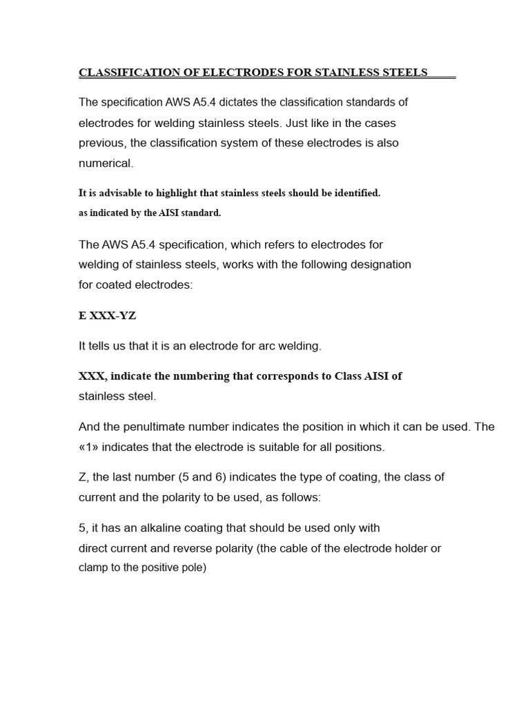 Electrode Classification for Stainless Steel Welding | PDF