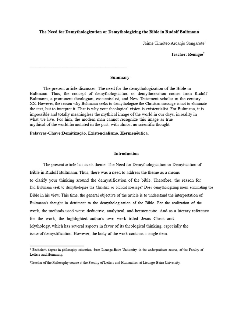 Demythologization of The Bible in Rudolf Bultmann | PDF | Theology ...