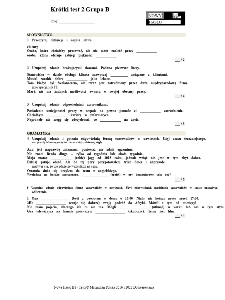 Nowe Hasło B1+ ST 2B | PDF