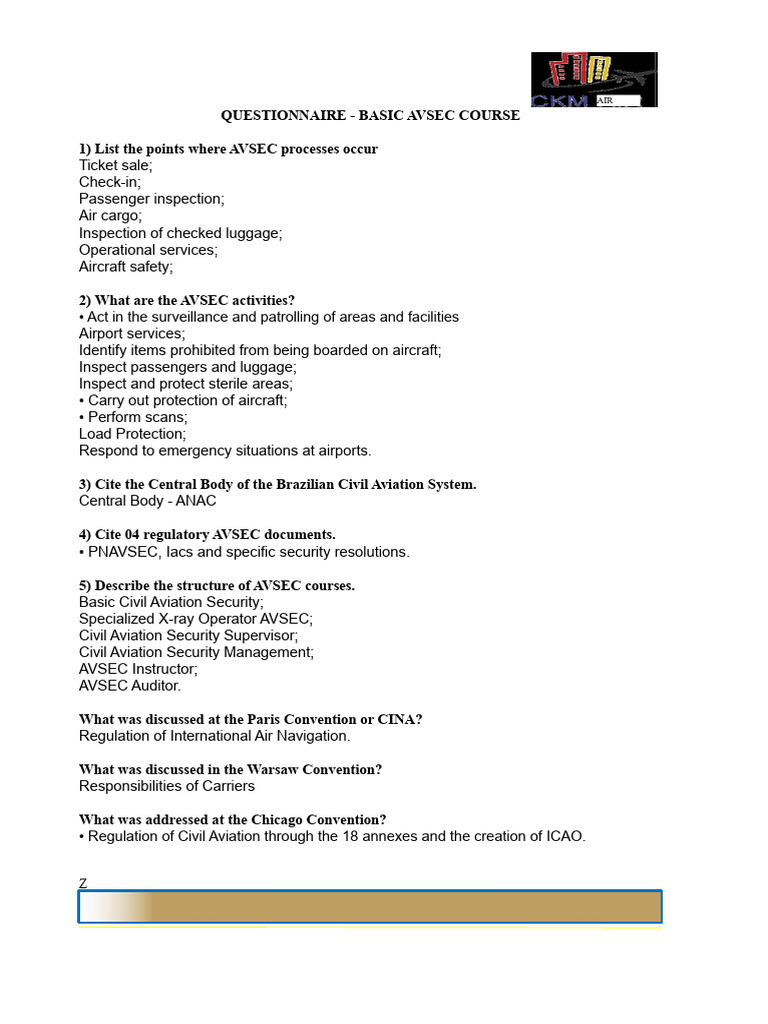 General Questionnaire of Basic Avsec | PDF | Airport Security | Aviation