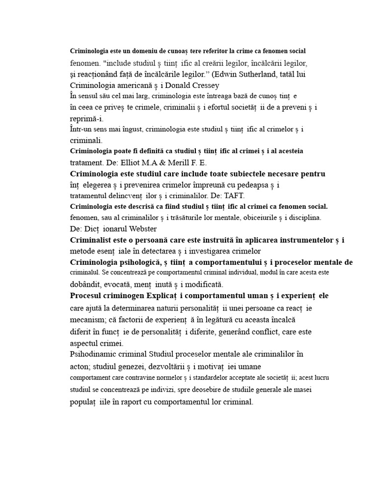 Criminologia Este Un Domeniu de Cunoștințe Care Se Referă La Crima Ca ...