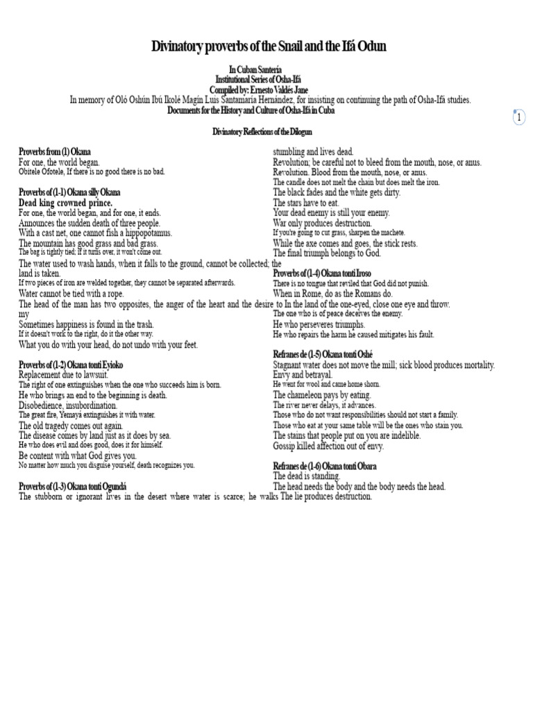 Okana Tonti Proverbs in Osha-Ifá | PDF