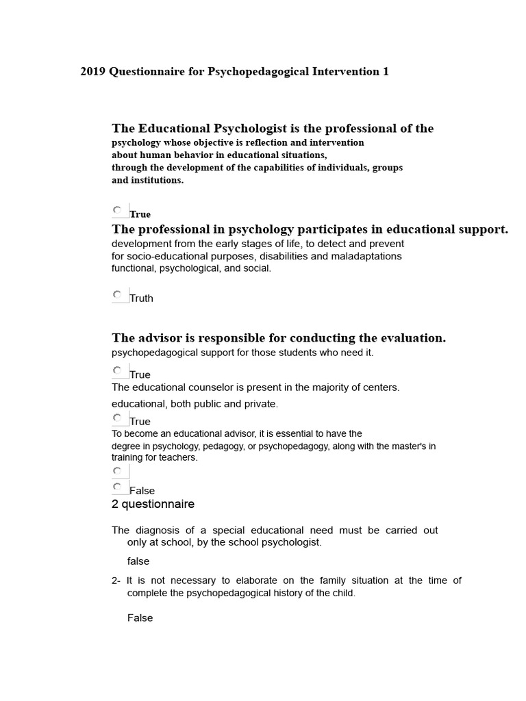 Questionnaire of The Only 18 | PDF | Intellectual Disability | Psychology