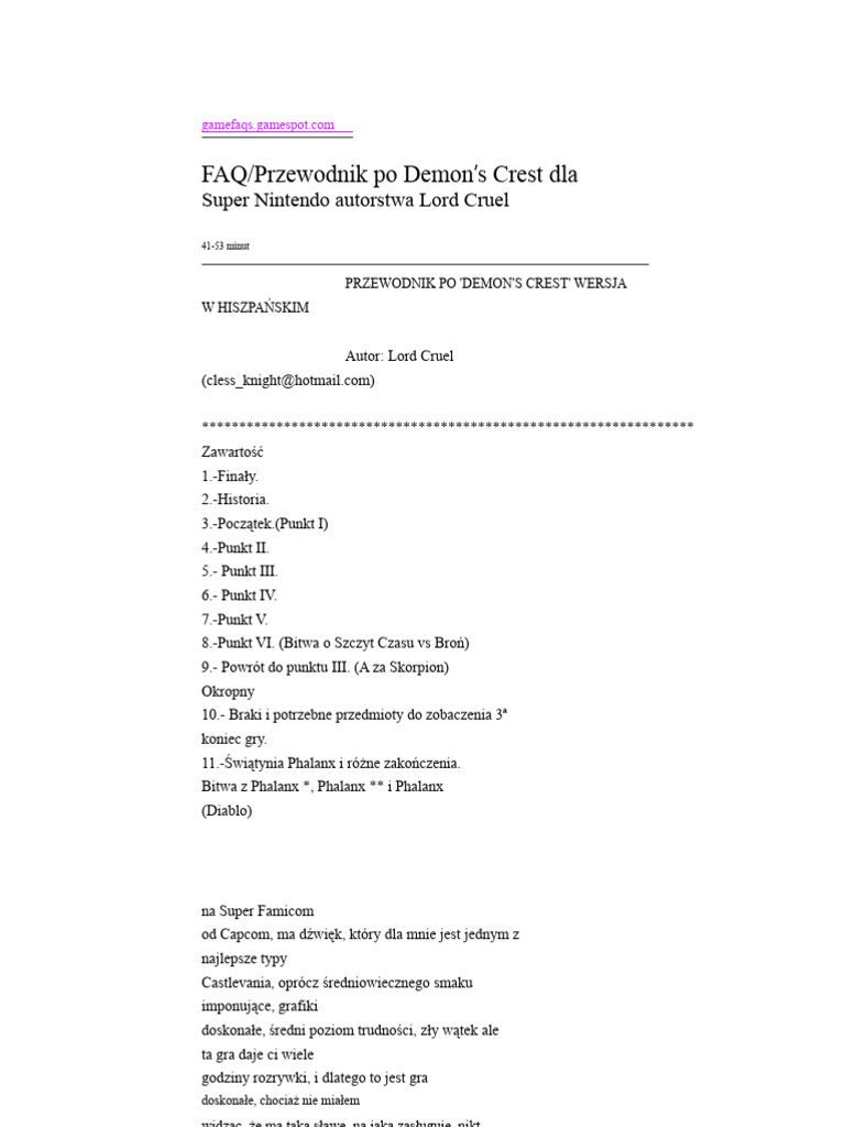 Przewodnik Demons Crest | PDF