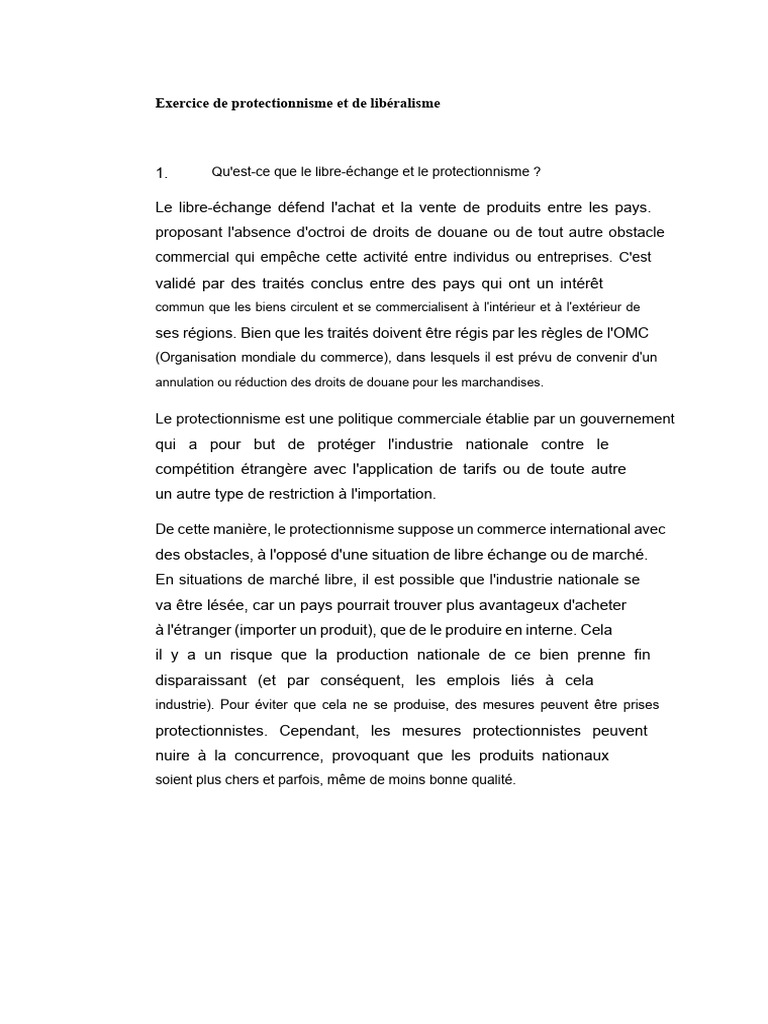 Protectionnisme vs Libéralisme : Concepts clés | PDF | Protectionnisme ...