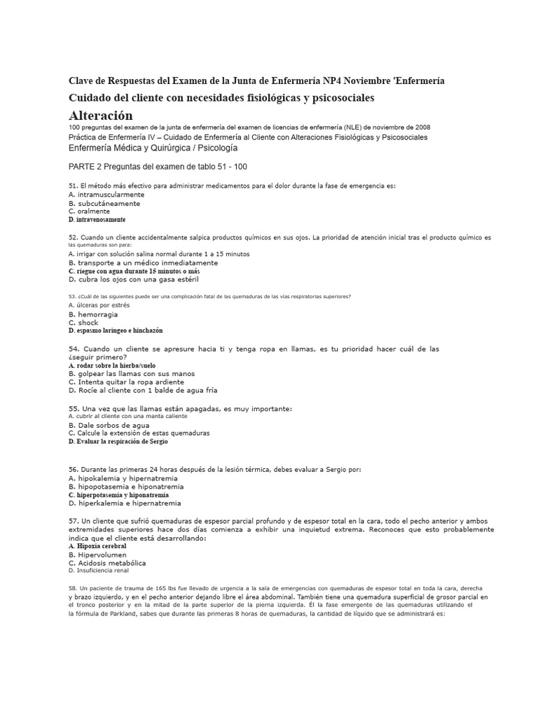 Examen de Junta de Enfermería NP4 | PDF | Quemar | Hospital