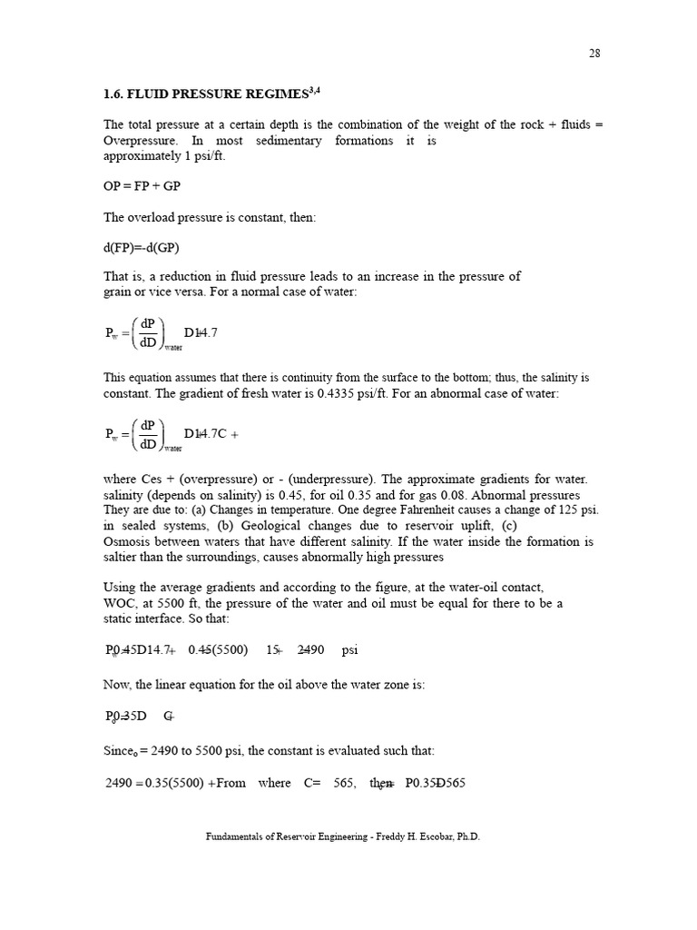 Fluid Pressure Regimes in Reservoirs | PDF | Pressure | Petroleum Reservoir