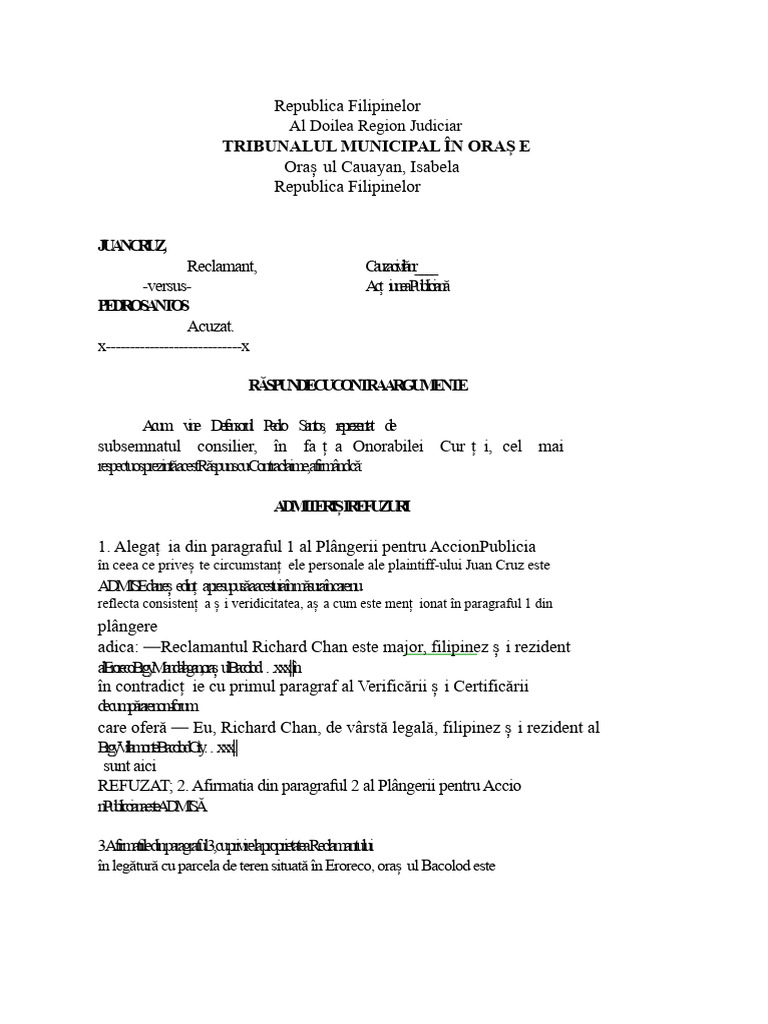Răspuns Exemplu La Acțiunea Publiciană | PDF