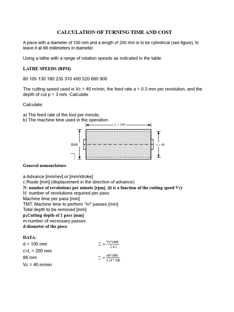 Turning Time and Cost Calculation Guide | PDF | Temporal Rates | Motion ...