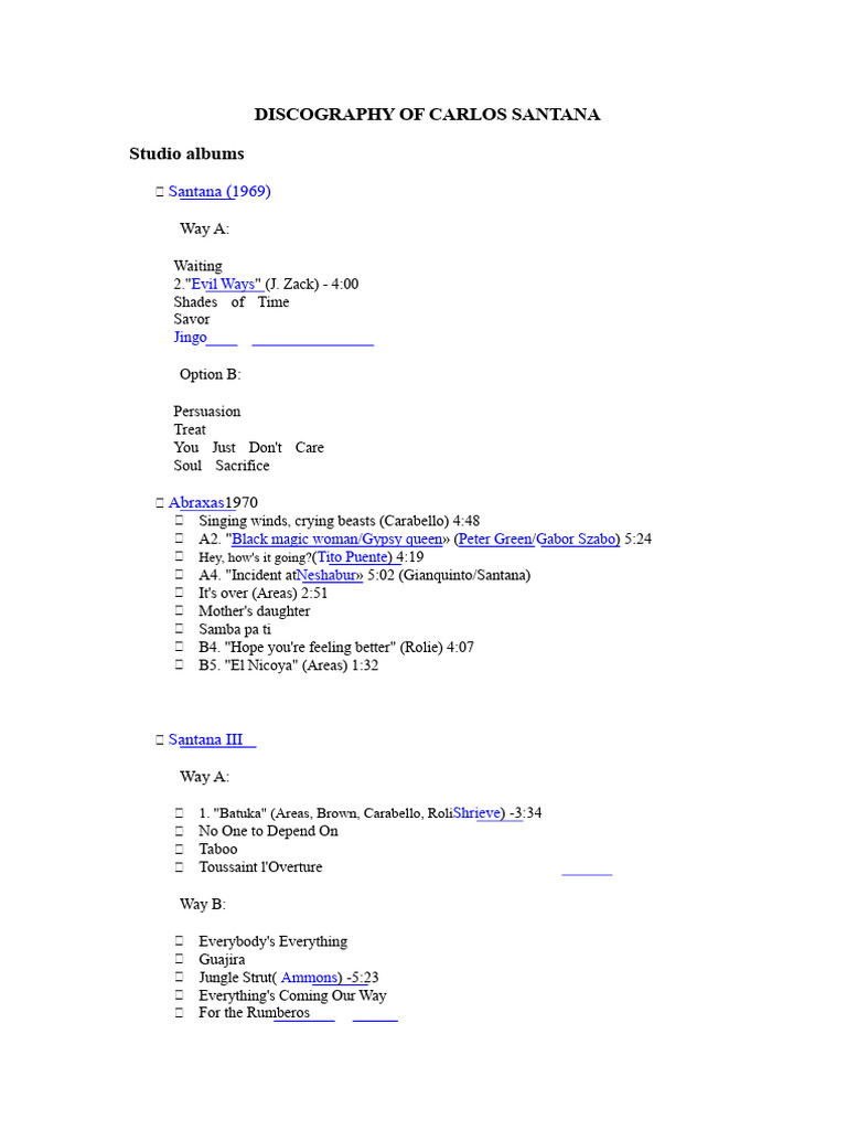Carlos Santana Discography Overview | PDF | Rock Music | Sound Recording