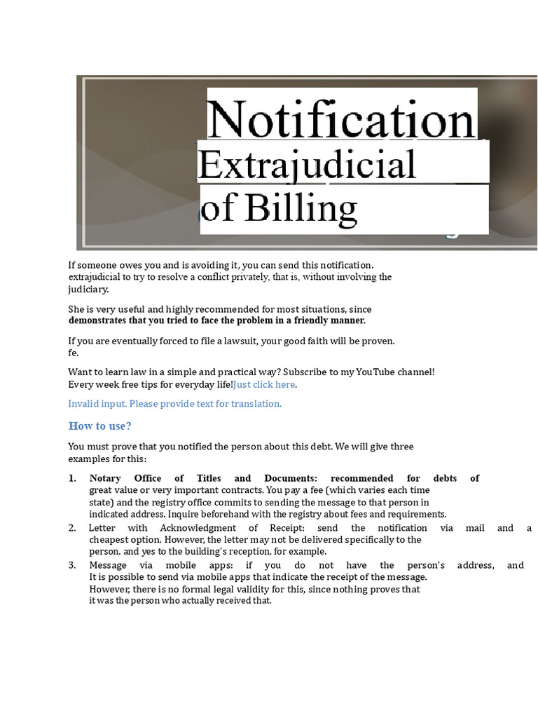 Extrajudicial Collection Notification Template | PDF | Debt