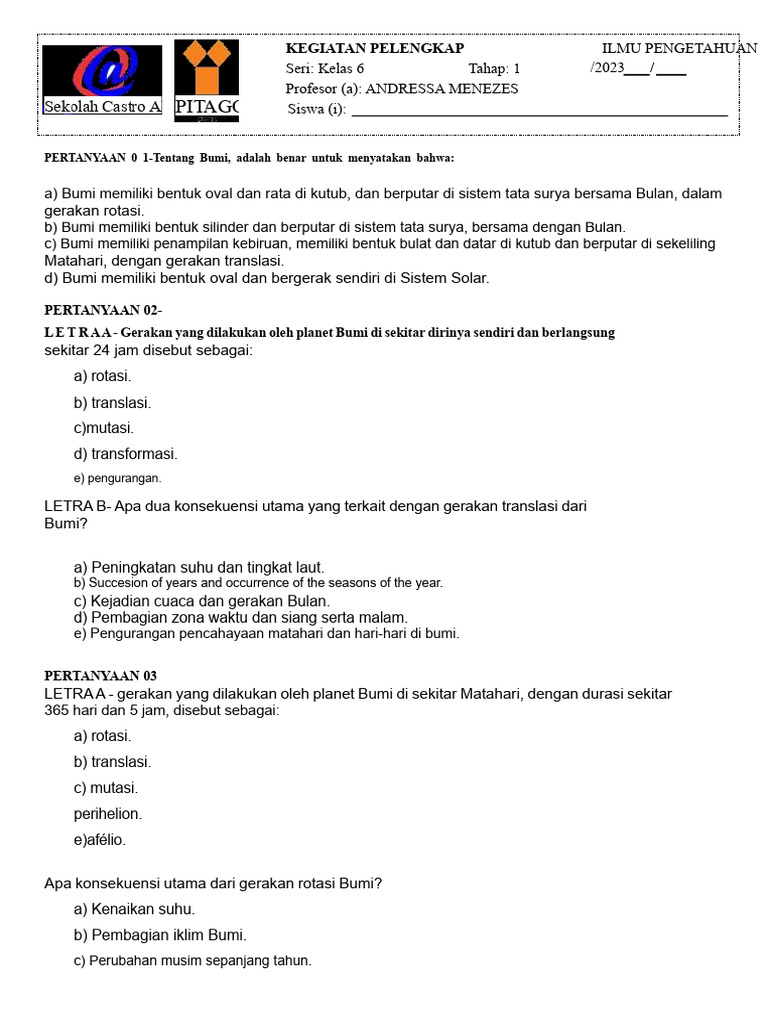 Kegiatan Ilmu Pengetahuan Kelas 6 Bumi | PDF