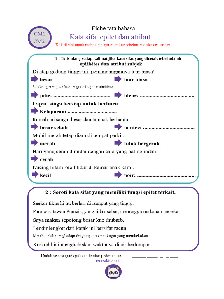 Panduan Kata Sifat: Epitet & Atribut | PDF