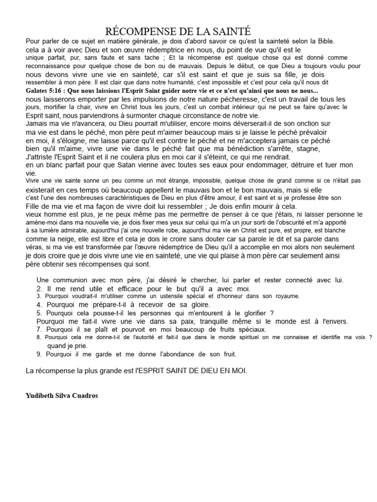 Récompense de la Sainteté selon la Bible | PDF | Saint | Dieu
