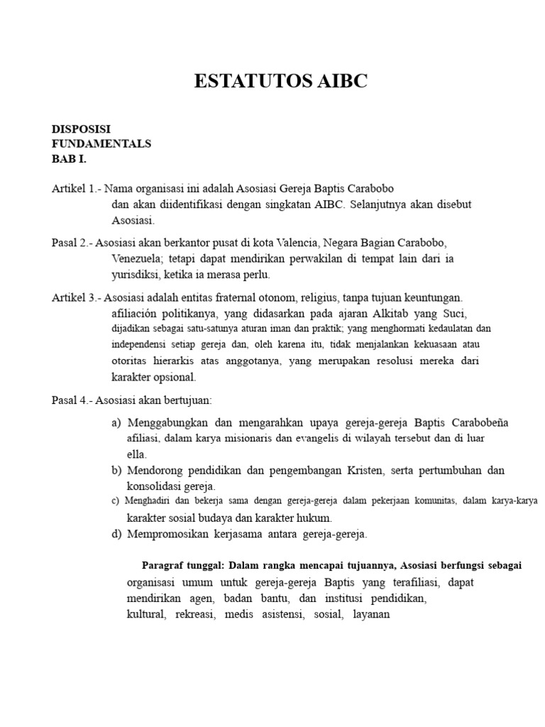 Statuta Asosiasi Gereja Baptis Carabobo | PDF