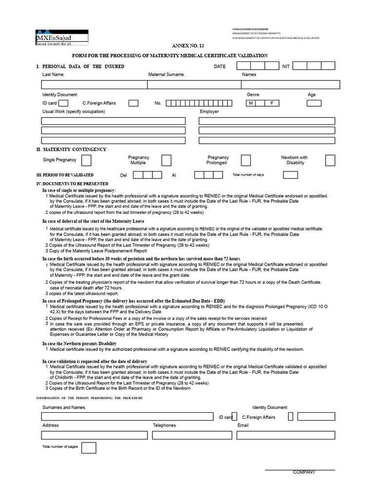 Maternity Medical Certificate Validation Form | PDF | Identity Document ...