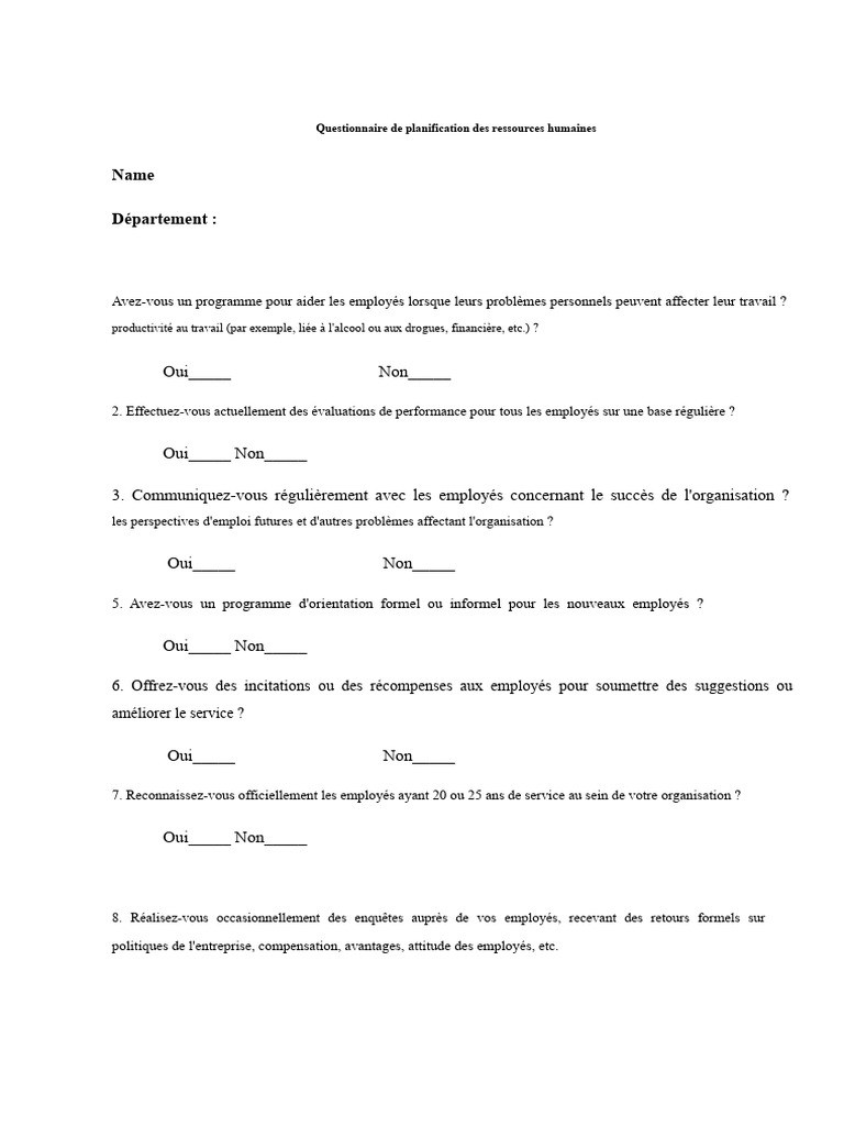 Questionnaire de planification RH efficace | PDF | Gestion des ...