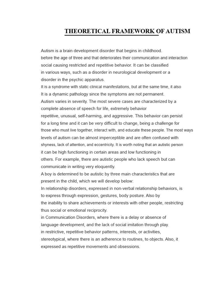 Theoretical Framework of Autism | PDF | Autism | Mental Disorder