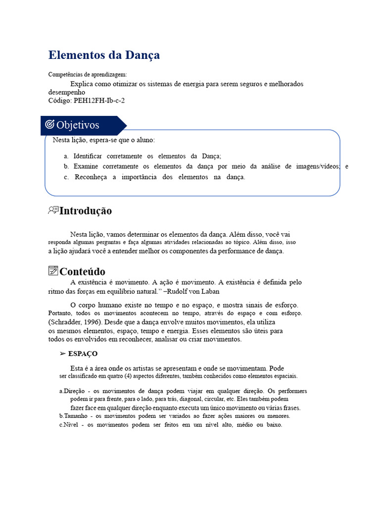 Elementos Essenciais da Dança | PDF | Danças | Tempo