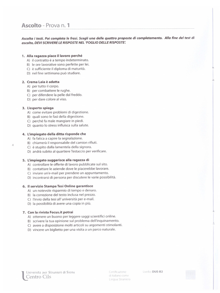 CILS B2 Oral Production Test Guide | PDF | Communication | Human ...