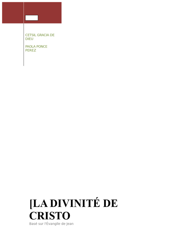 La Divinité du Christ dans Jean | PDF | Jésus | Évangile selon Jean