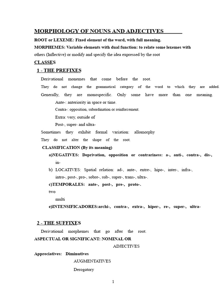 Noun and Adjective Morphology Explained | PDF | Verb | Word