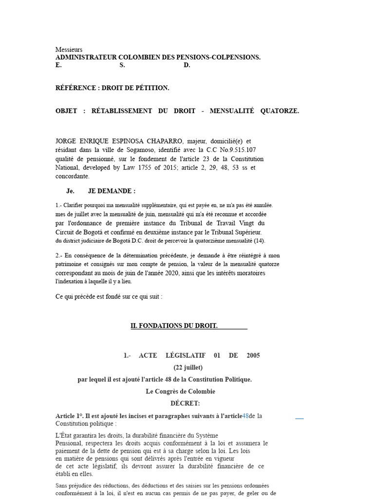 Demande de rétablissement de pension 14 | PDF | Loi | Retraite