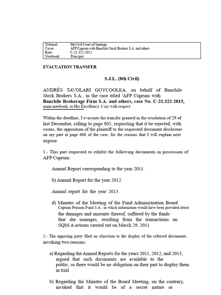 AFP Cuprum Document Disclosure Case | PDF | Lawsuit | Justice