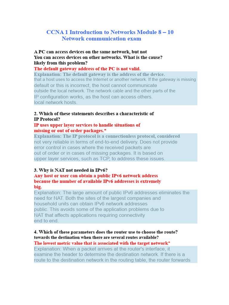 CCNA Network Communication Exam Guide | PDF | Internet Protocols ...