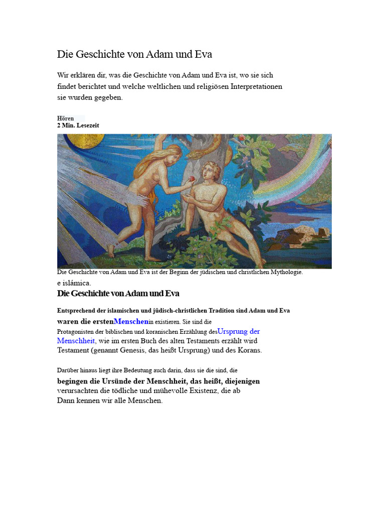 Die Geschichte Von Adam Und Eva | PDF
