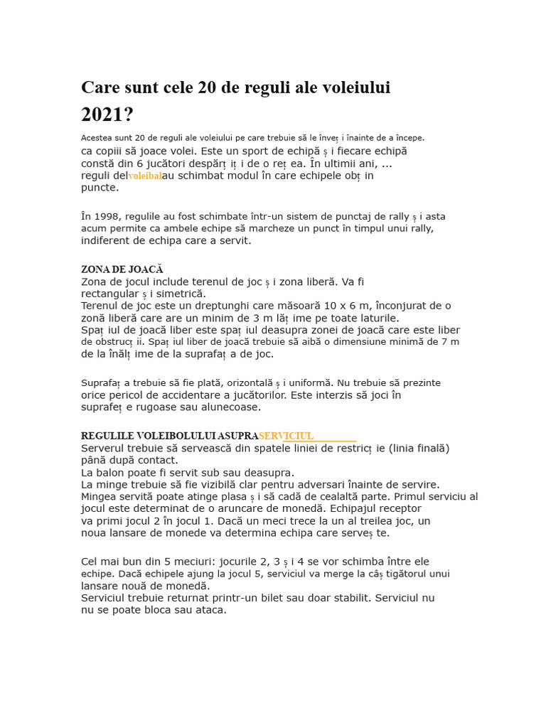 Reguli de Volei | PDF