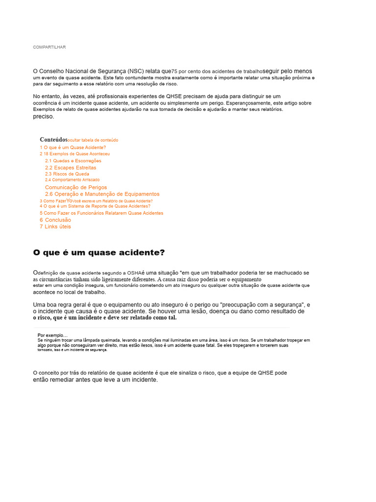 Exemplos de Relato de Quase Acidentes | PDF | Tempo
