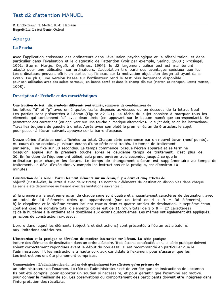 Test d'attention d2 : Manuel d'utilisation | PDF | Clavier d'ordinateur