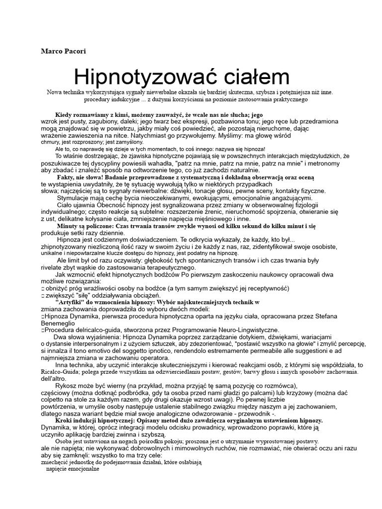 Marco Pacori Hipnotyzować Ciałem | PDF