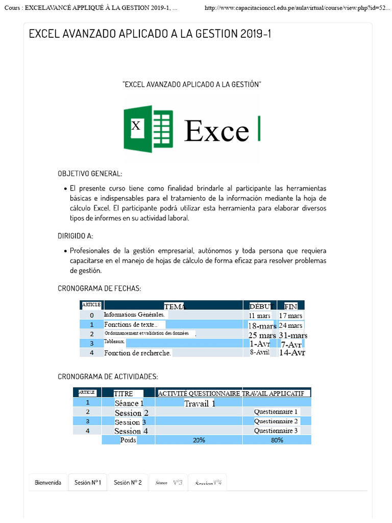 Cours - EXCEL AVANCÉ APPLIQUÉ À LA GESTION 2019-1, Thème - Session #1 ...