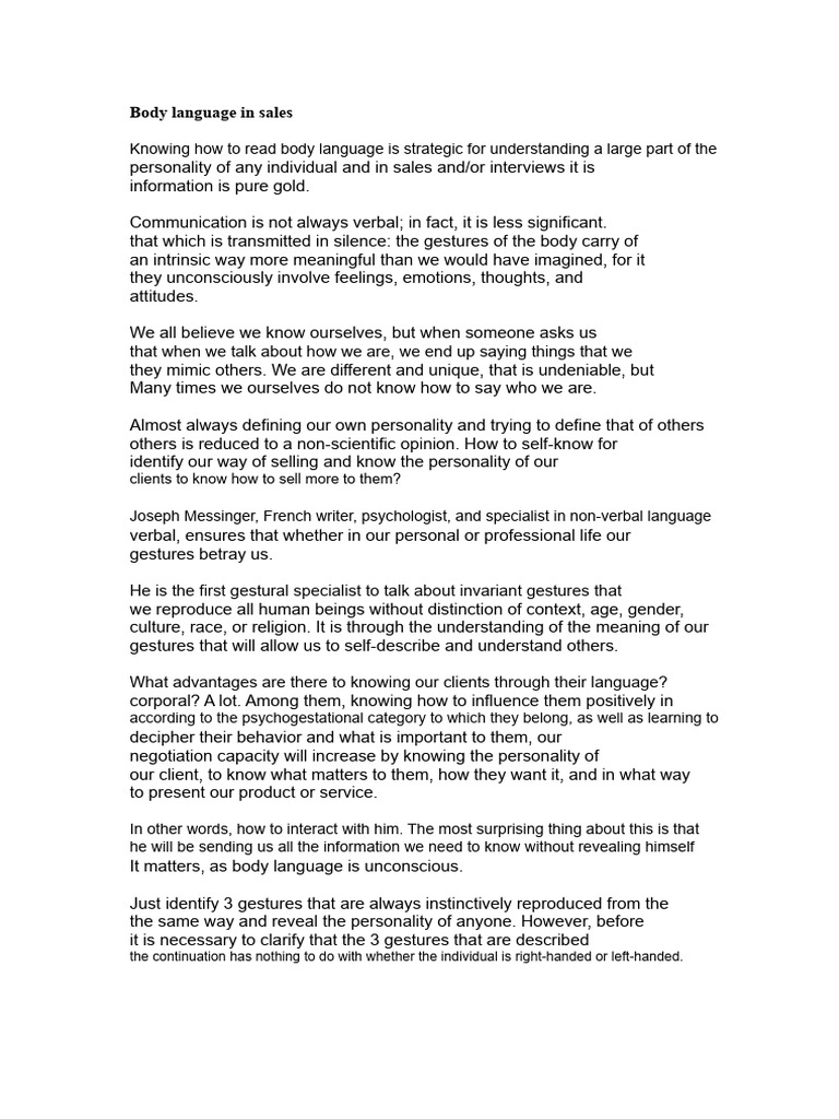 Mastering Body Language in Sales | PDF | Body Language | Extraversion ...