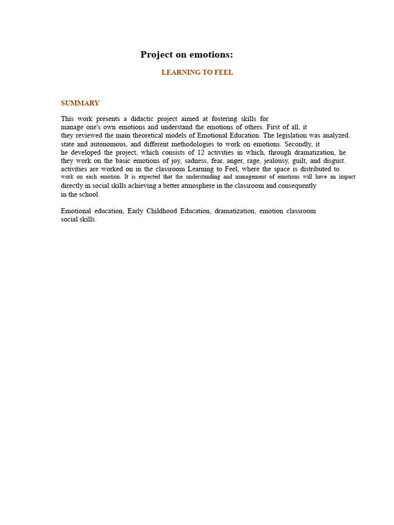 Emotional Education Project Overview | PDF | Emotions | Anger